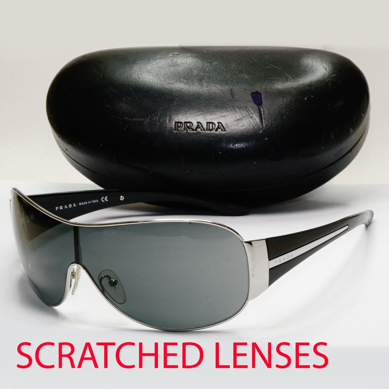 Prada Sunglasses 2006 Vintage Silver Black Shield PR52HS SPR 52H 1BC-1A1 281024