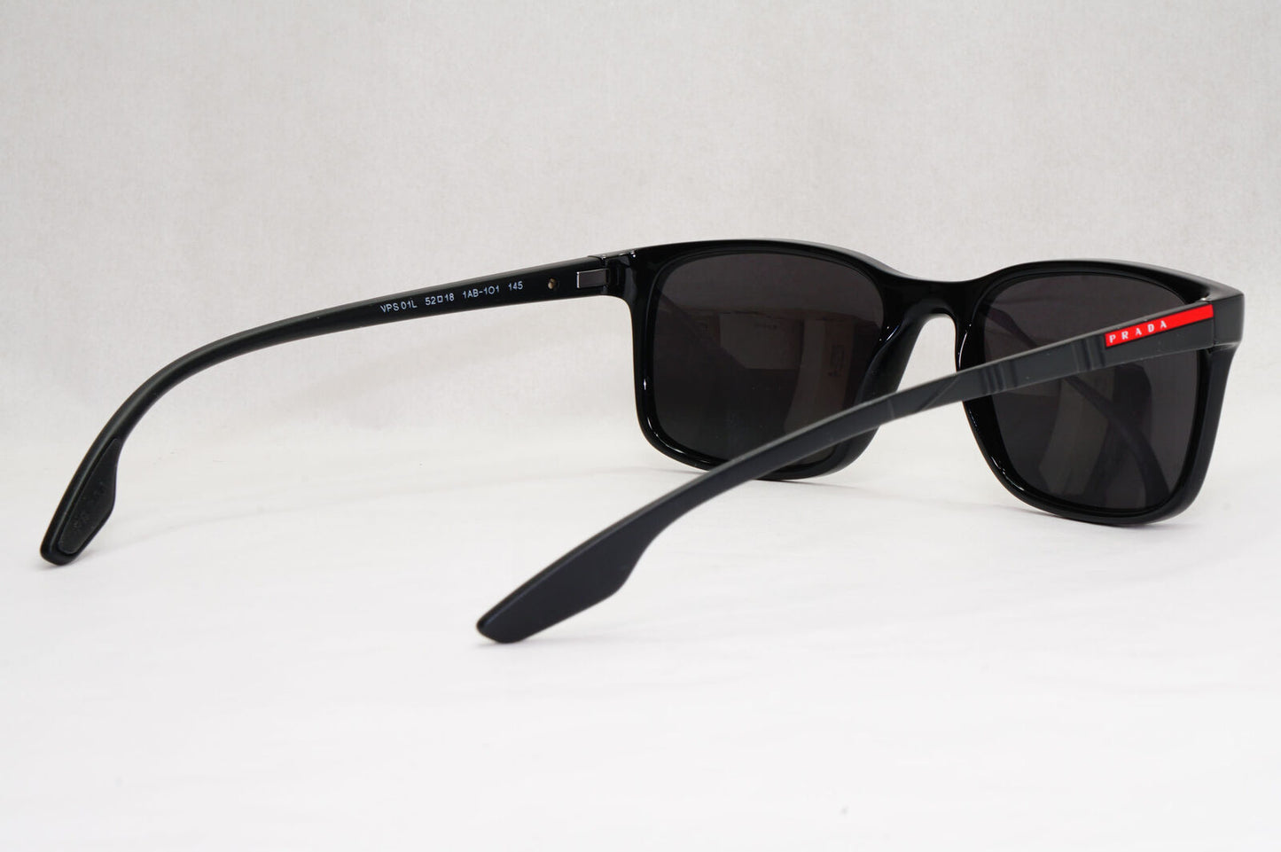Prada Sunglasses Black Glossy Square Red Stripe PS01LV VPS 01L 1AB-1O1 52mm
