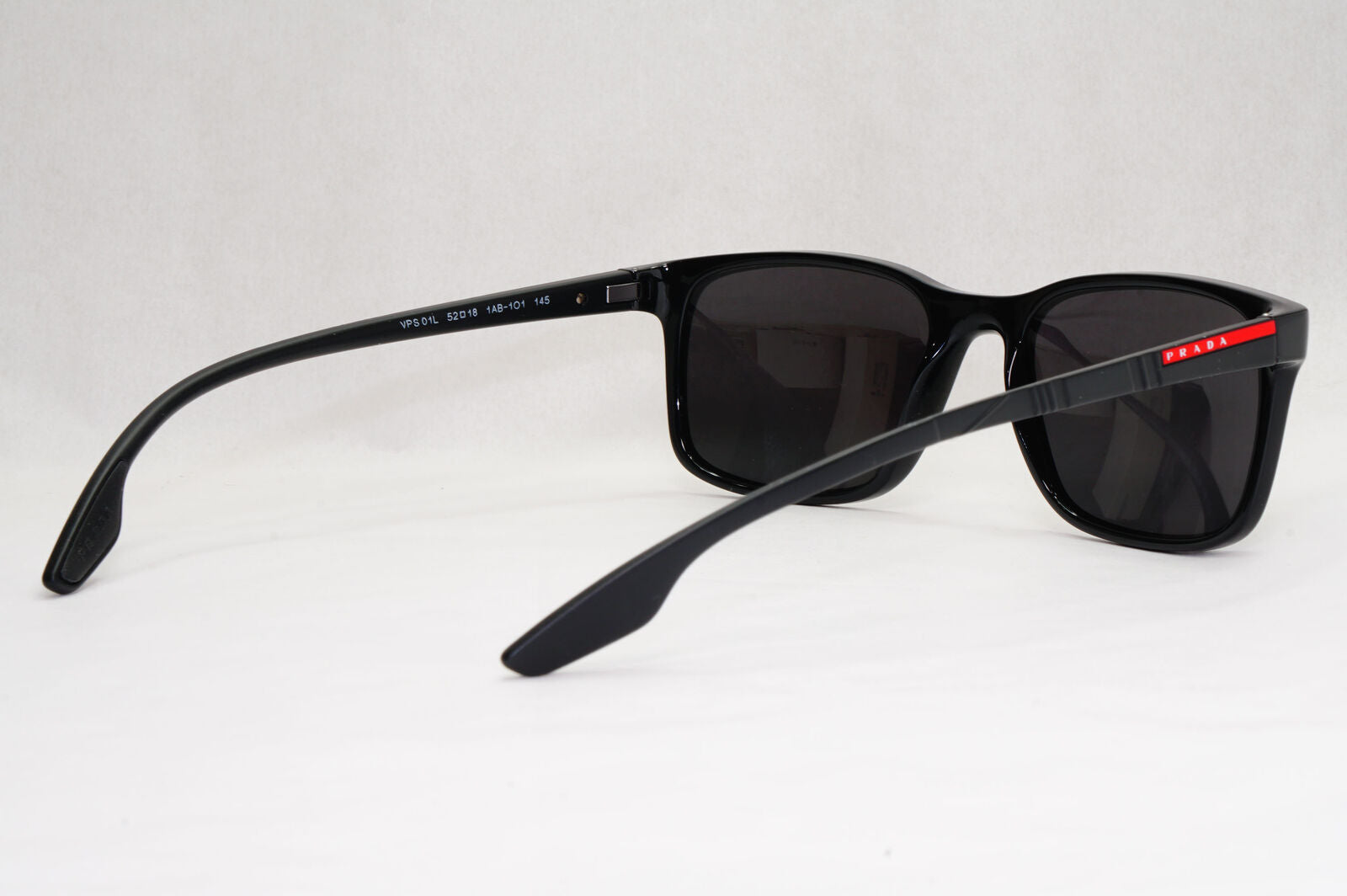 Prada Sunglasses Black Glossy Square Red Stripe PS01LV VPS 01L 1AB-1O1 52mm