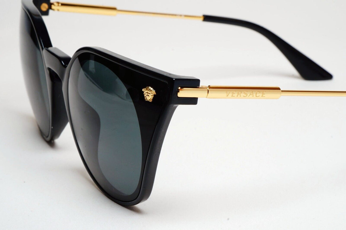 Versace Sunglasses Black Gold Cat Eye Medusa Dark Grey MOD VE 4410 GB1/87 60mm