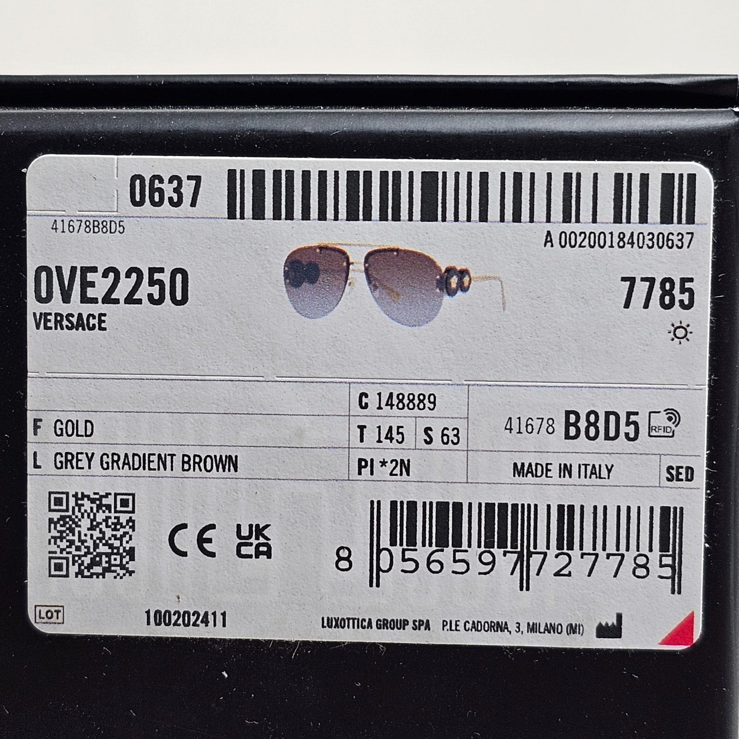 Versace Sunglasses Rimless Pilot Gold Medusa Brown MOD VE 2250 1488/89 [a]