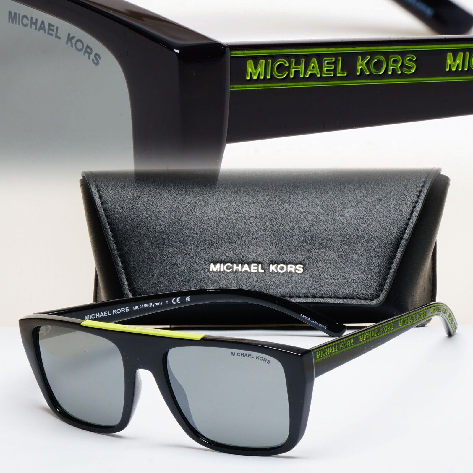 Michael Kors Sunglasses Black Square Grey Gunmetal Mirror MK 2159 Byron 3705/6G