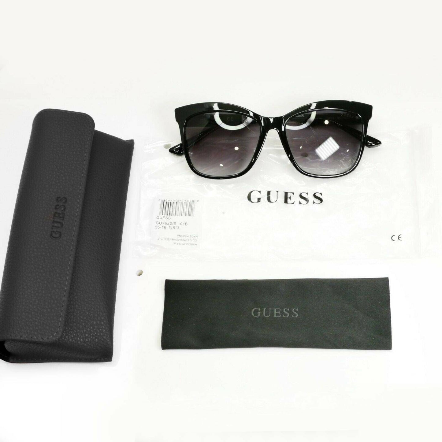 Authentic GUESS Womens Sunglasses Square Glossy Black Gradient Smoke GU 7619 01B