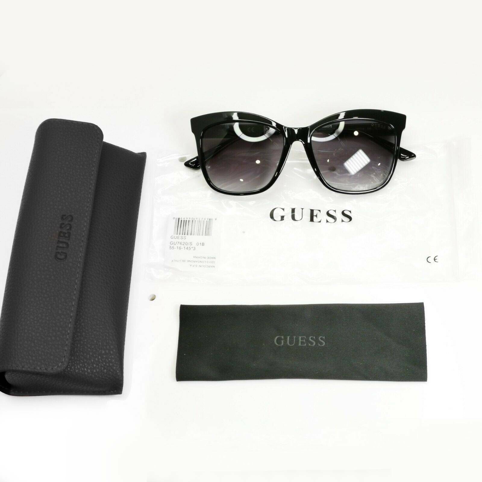 Authentic GUESS Womens Sunglasses Square Glossy Black Gradient Smoke GU 7619 01B