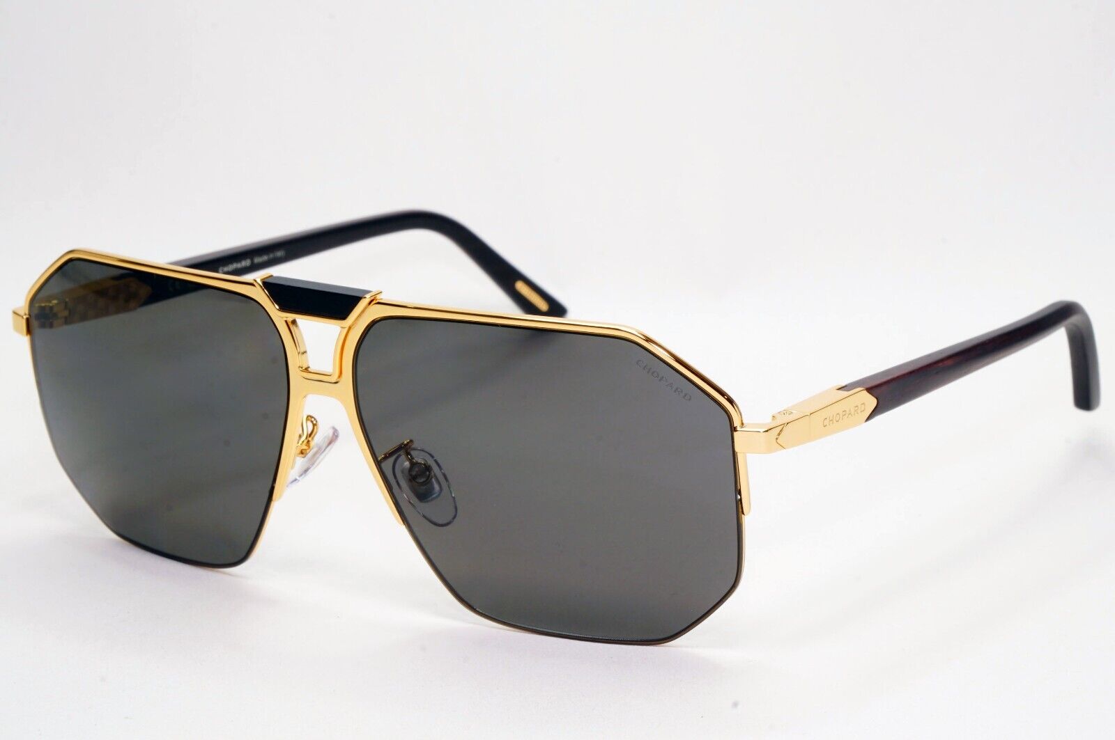Chopard Sunglasses Gold Wood Polarised Pilot Navigator Grey SCH G61V 400P