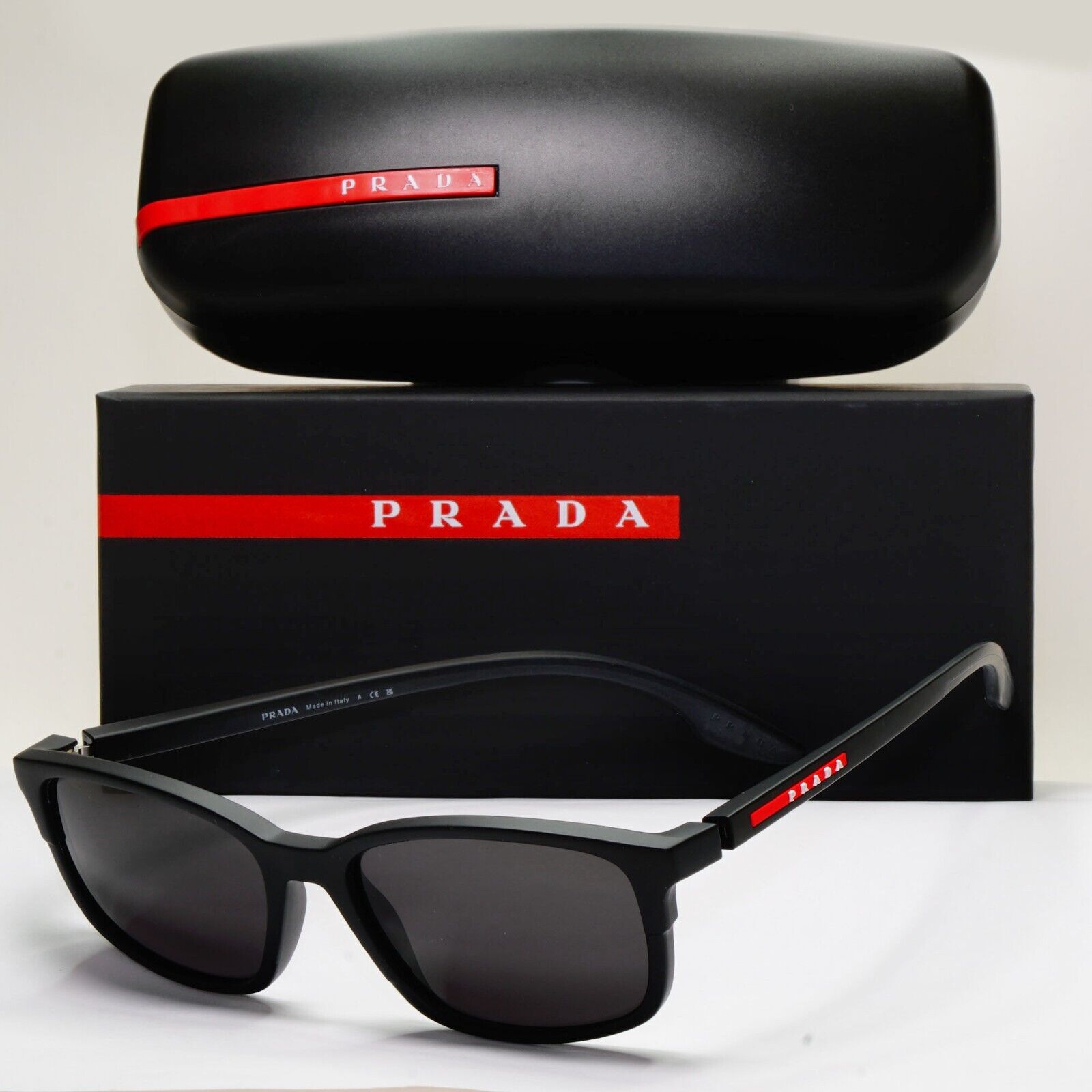 Prada Sunglasses Black Matte Rubber Square PS01PV VPS 01P DG0-1O1 54mm