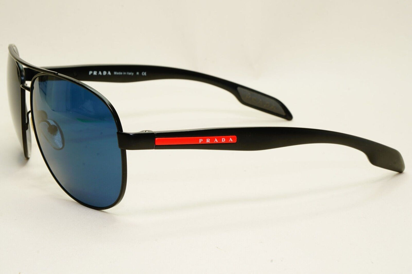 Prada Sunglasses Black Blue Pilot Red Stripe PS53PS SPS 53P 1BO-7W1 62mm 031124