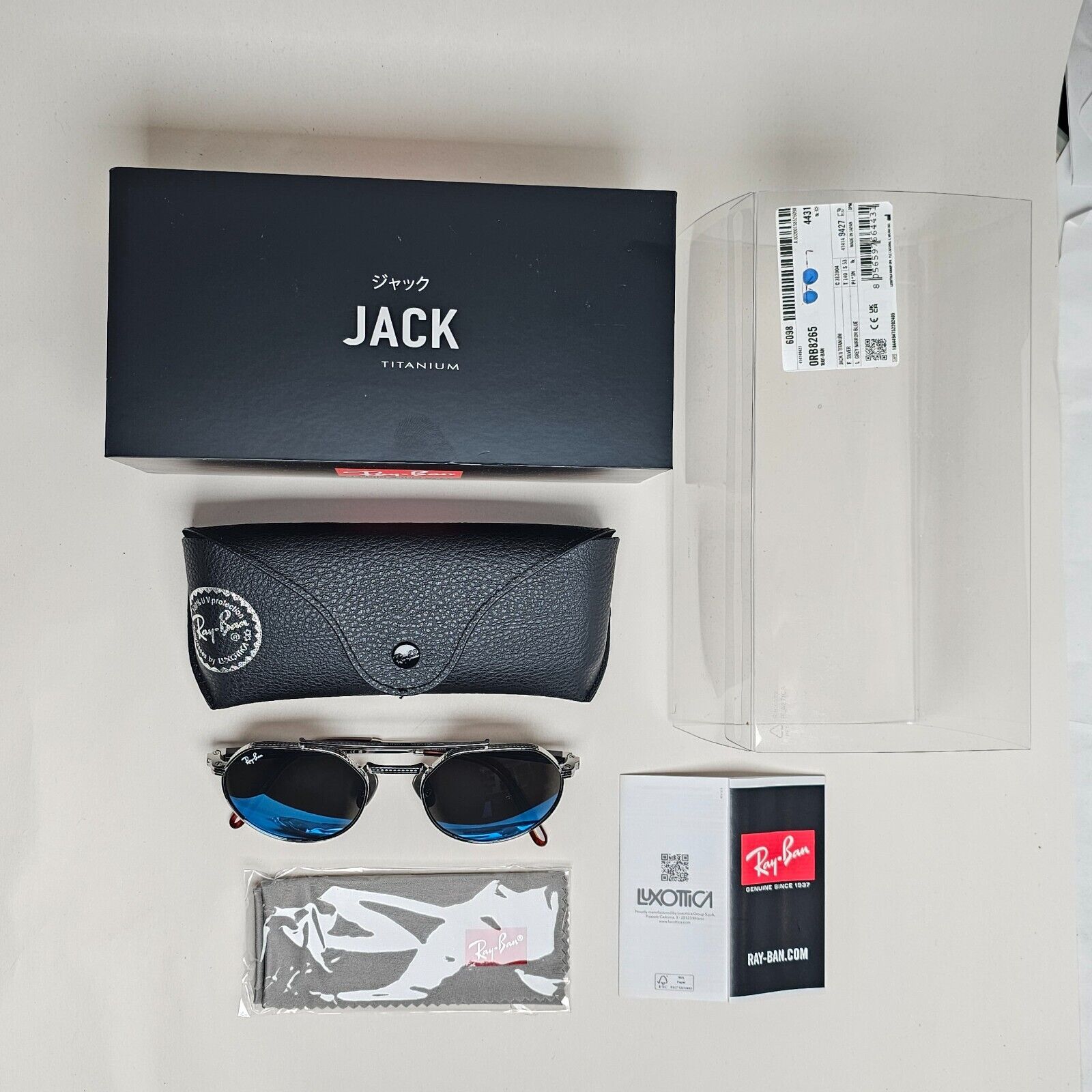 Ray-Ban Sunglasses Jack II Titanium Mirror Blue Silver Grey RB 8265 3139/O4 53mm