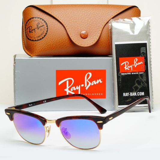 Ray-Ban Sunglasses Clubmaster Blue Mirror Brown Red Havana RB 3016 990/7Q 49mm
