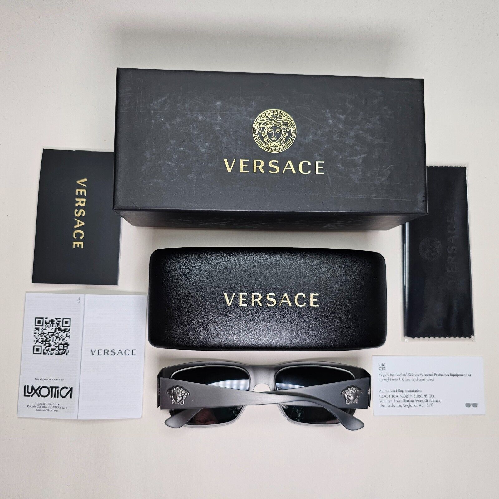 Versace Sunglasses Gunmetal Medusa Dark Silver Brushed Matte MOD VE 2262 1262/87