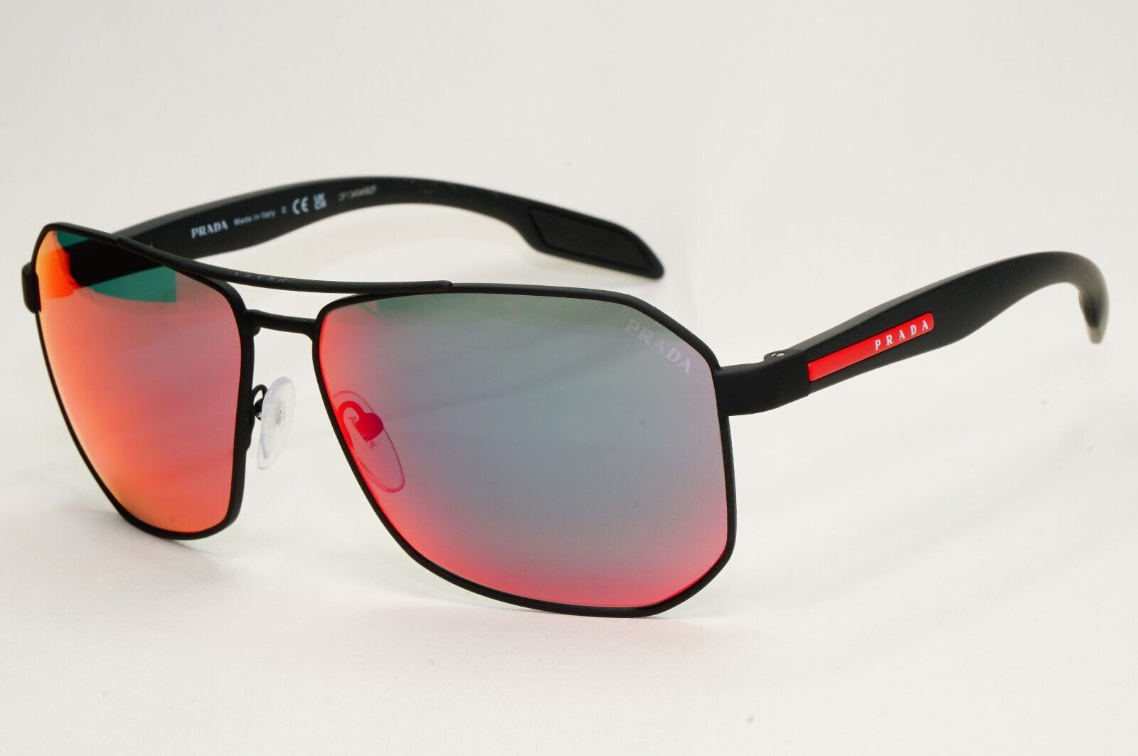 Prada Sunglasses Black Mirror Blue Red Angular Pilot PS51VS SPS 51V DG0-9Q1 62mm
