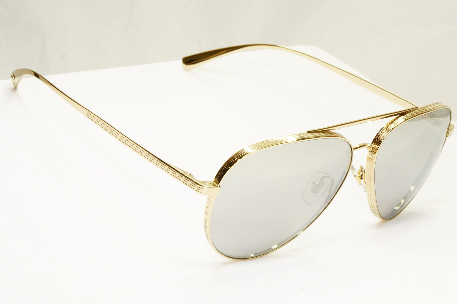 Authentic Versace Mens Gold Pilot Metal Sunglasses Silver Mirror 2217 1252/6G