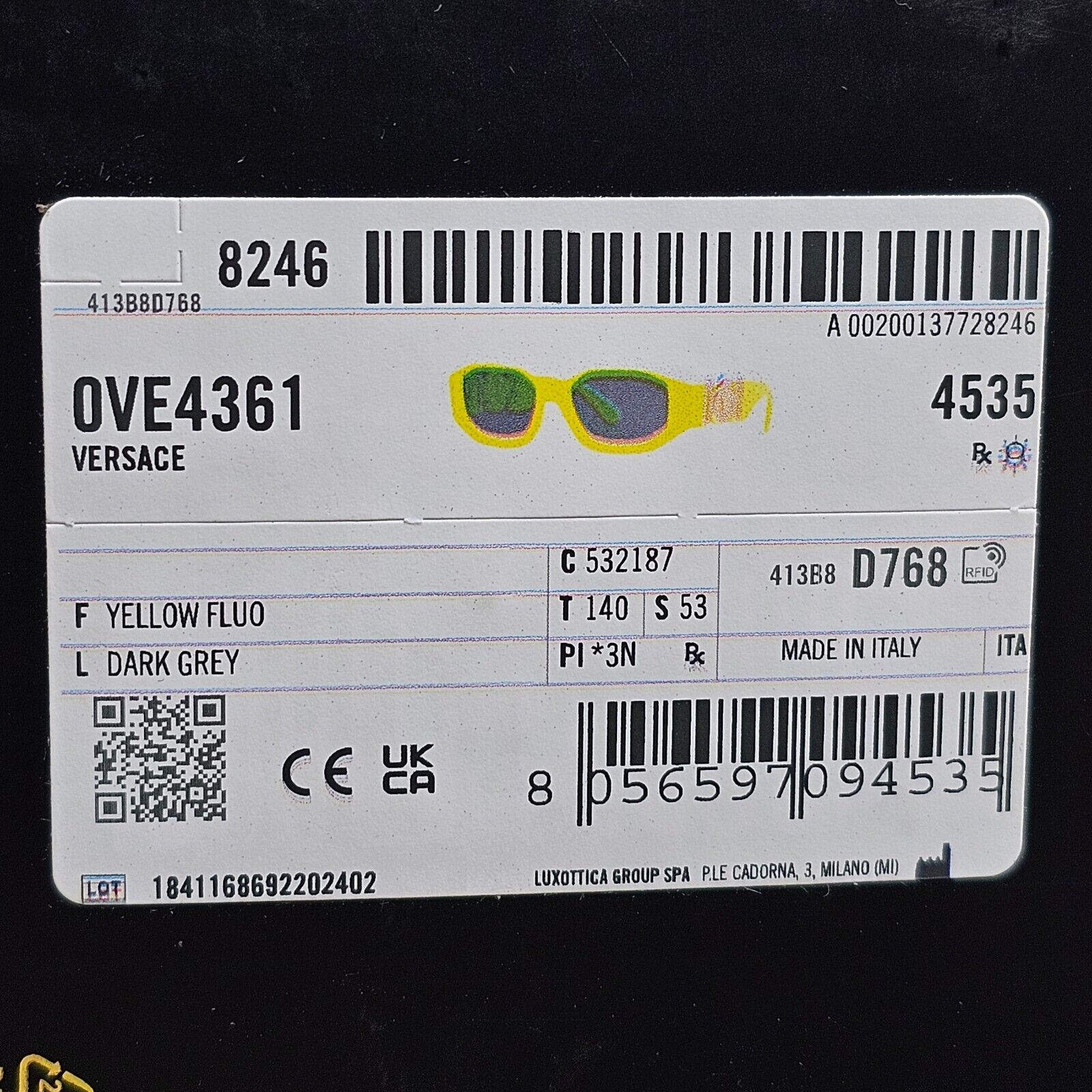 Versace Sunglasses Biggie Yellow Fluorescent Grey Gold Medusa VE 4361 5321/87