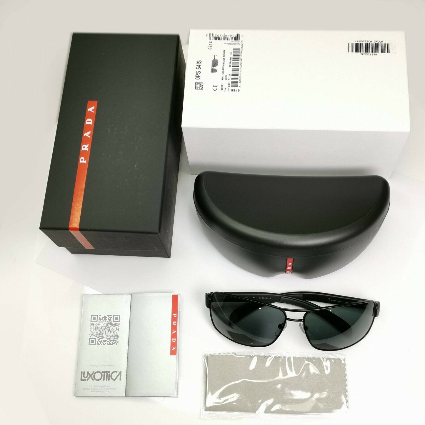 Prada Black Sunglasses Mens Square Square Metal Sport Red Stripe SPS 54I 1BO-1A1