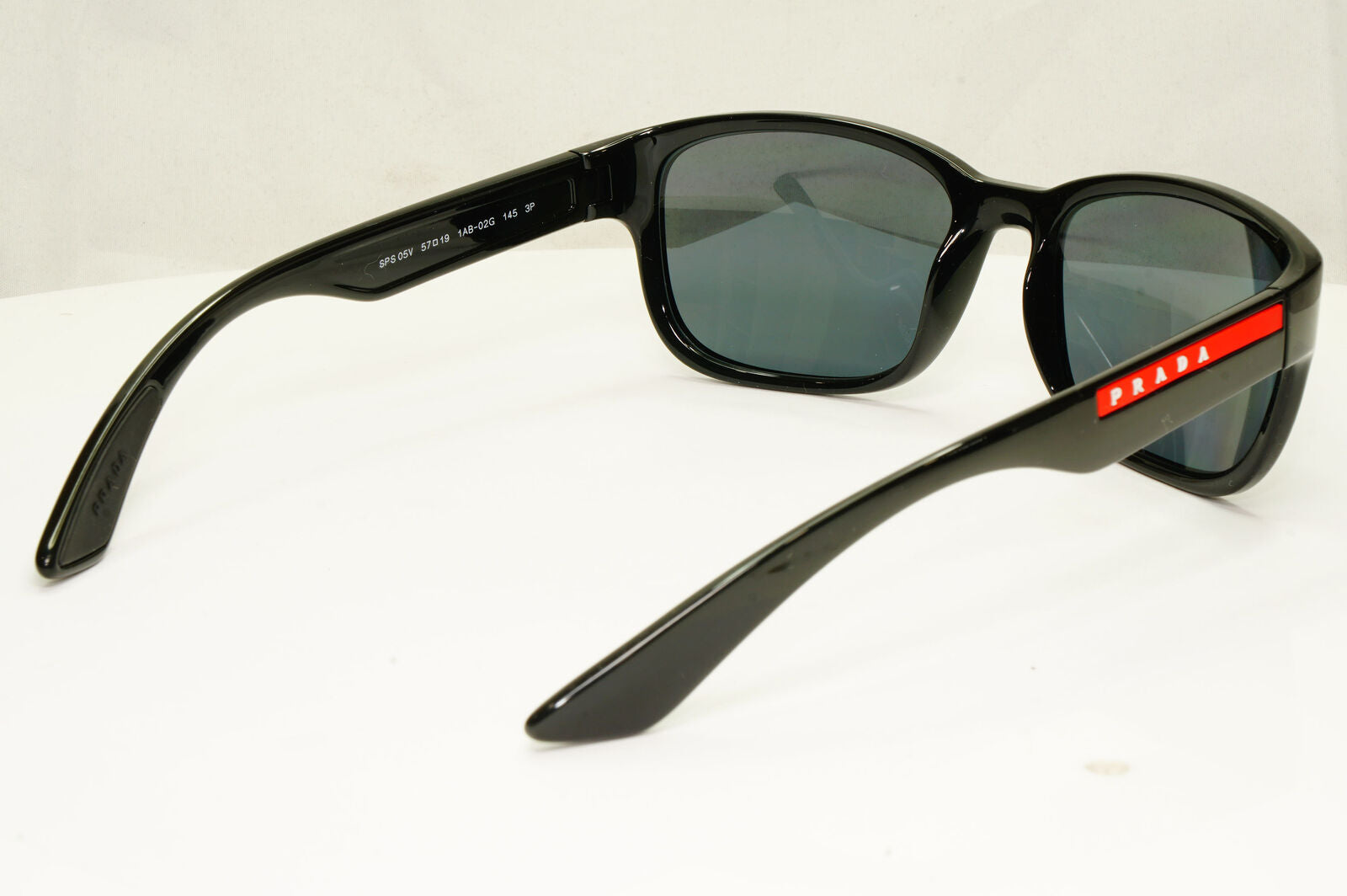 Prada Polarized Black Grey Sunglasses Square Mens Red Stripe SPS 05V 1AB-02G