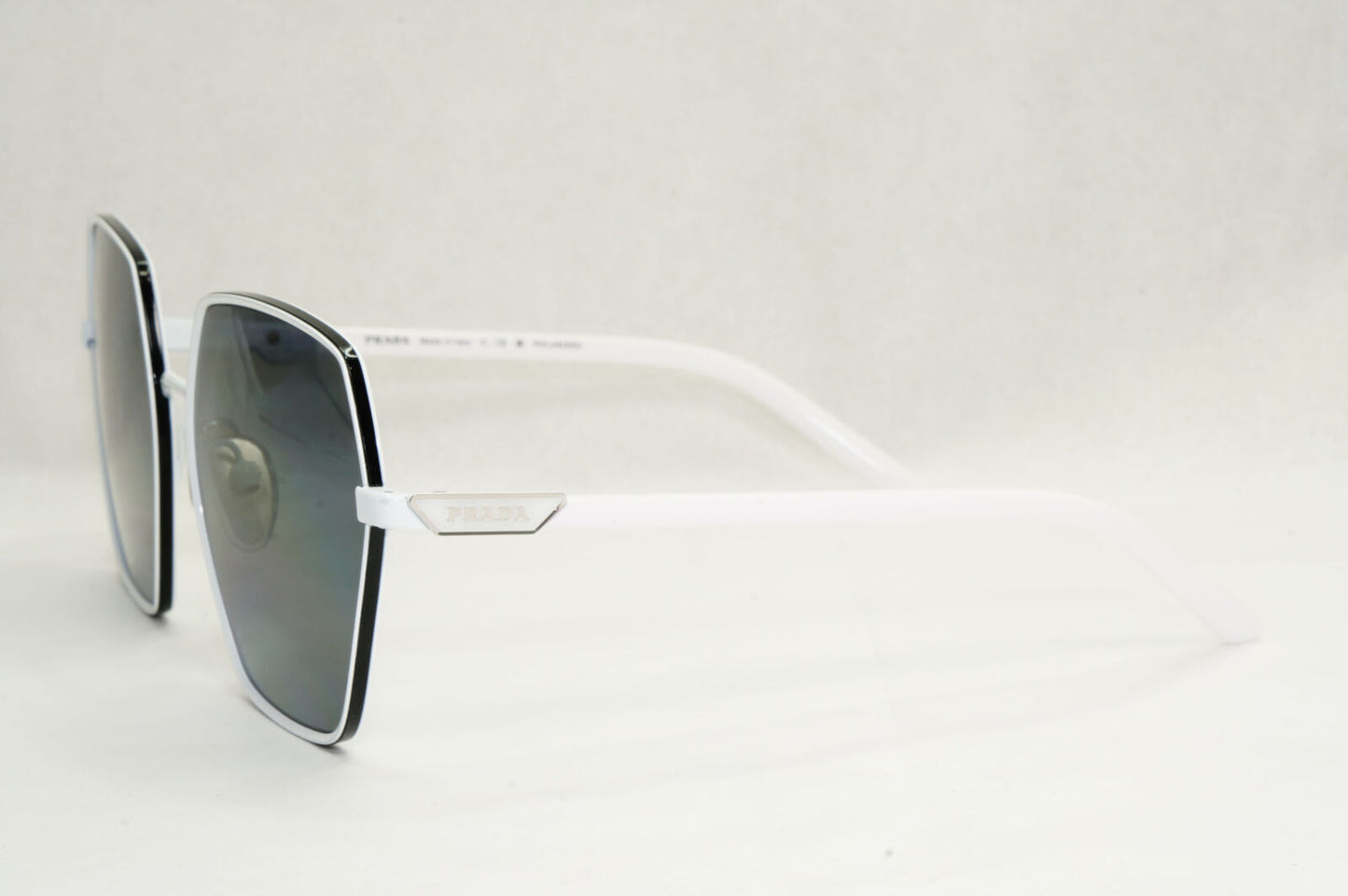 Prada Sunglasses White Polarized Grey Angular Square PR56YS SPR 56Y 461-5Z1 55mm