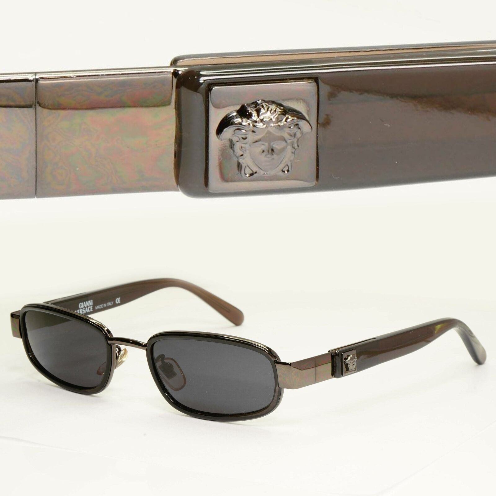 Gianni Versace 1996 Vintage Brown Gunmetal Medusa Sunglasses MOD X29 COL A34