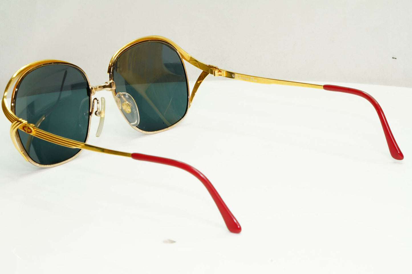 Dior Austria Gold Sunglasses Vintage 1990s Grey Green Metal Square 2474 44