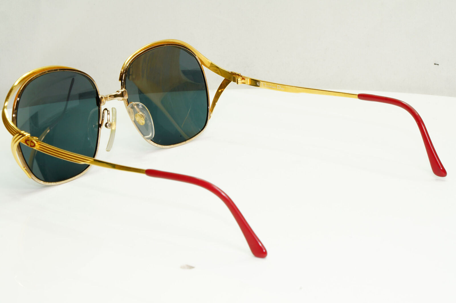 Dior Austria Gold Sunglasses Vintage 1990s Grey Green Metal Square 2474 44