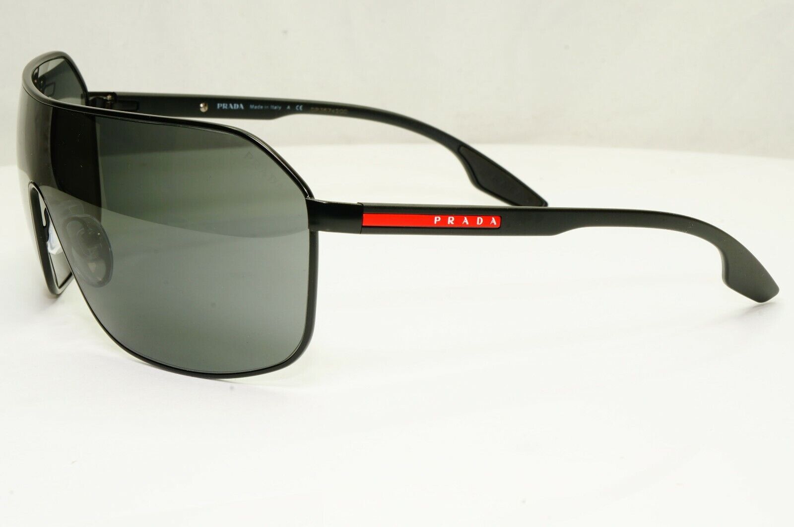 Prada Sunglasses Black Shield Visor Wrap Sport PS53VS SPS 53V 1BO-5S0 Red Stripe