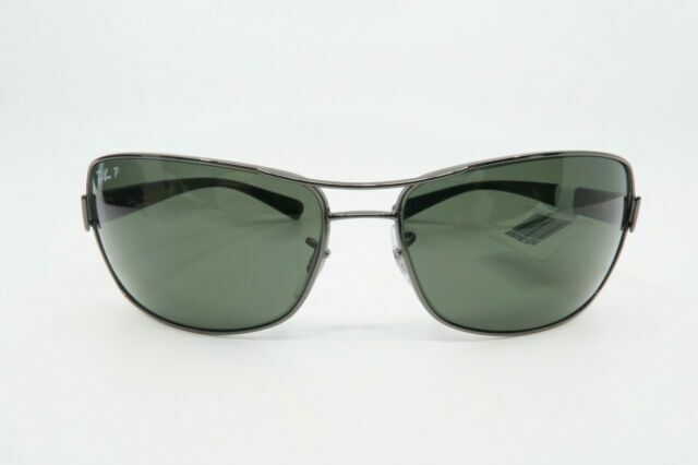 Ray-Ban Sunglasses Polarized Dark Green Gunmetal Wrap Navigator RB 3379 004/58