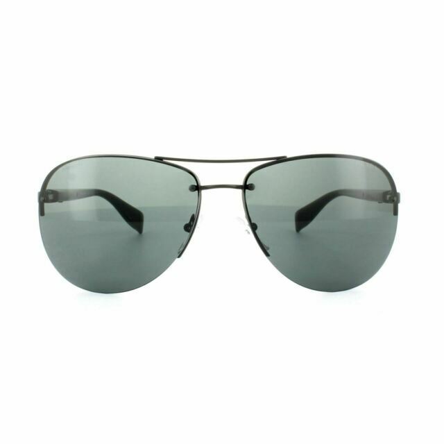 Prada Sunglasses Rimless Pilot Black Grey PS56MS SPS 56M 1BO-1A1 62mm